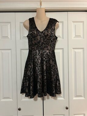 Rubber Ducky Productions, Inc. Black Lace Over Nude Fit-and-Flare Mini Dress